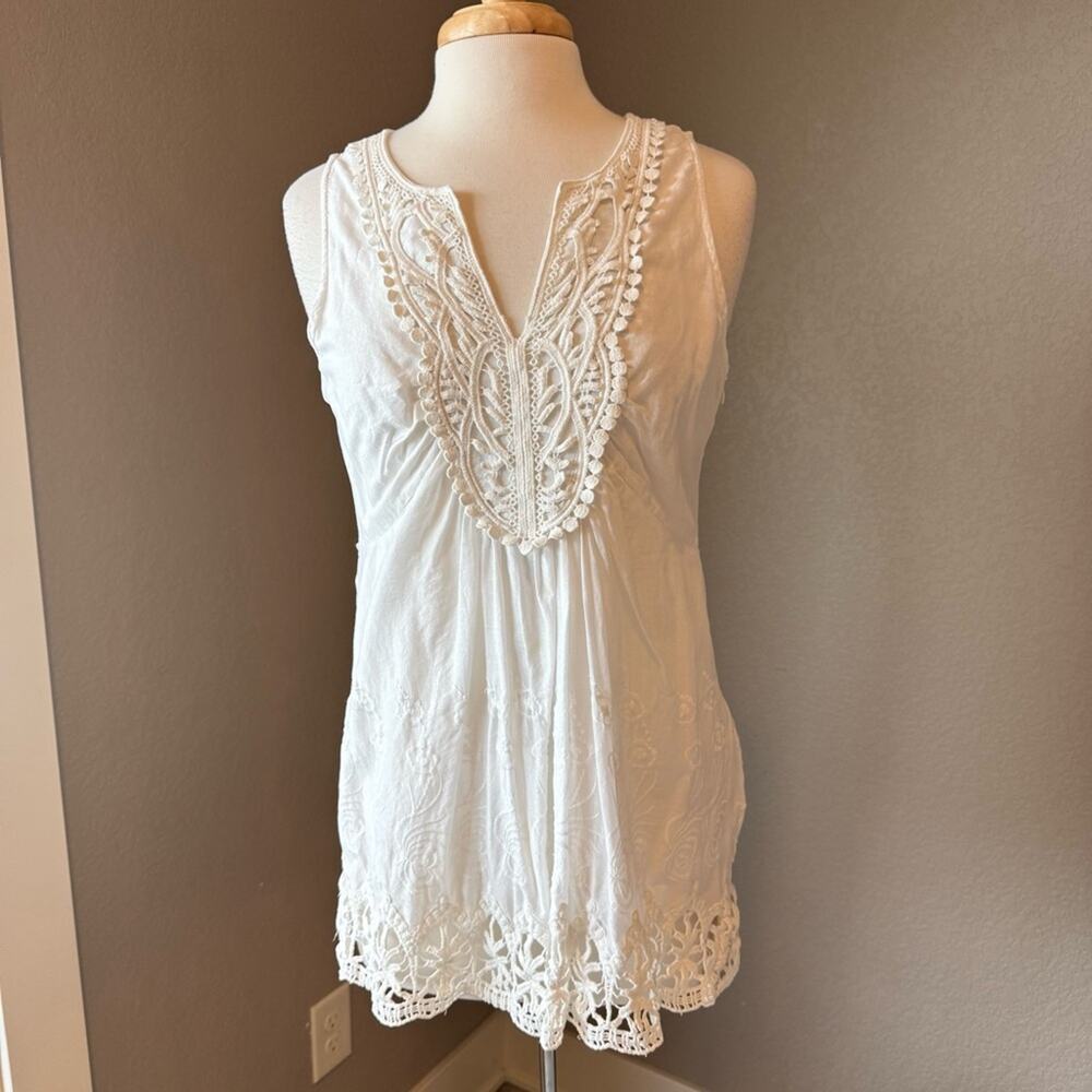 Boston Proper Ivory Beaded Embroidered Crochet Hem Tunic Top 10
